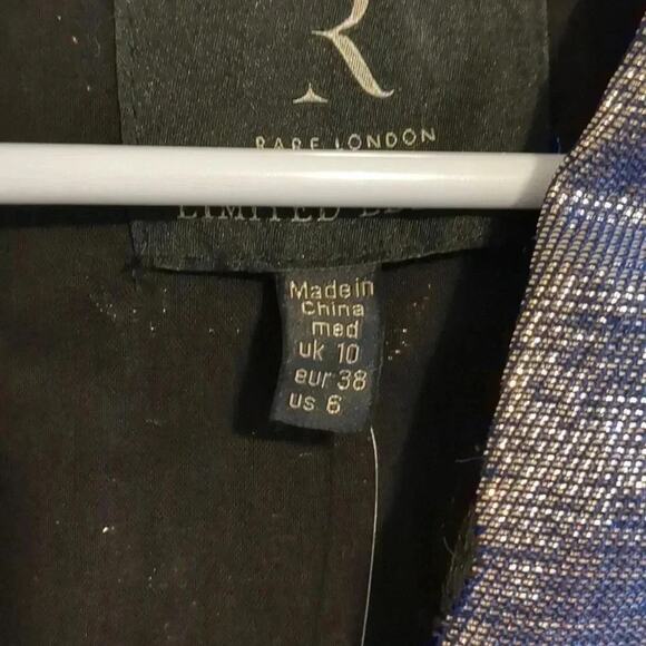 Rare London Limited edition blue metallic cocktail dress NWT size 6 - Picture 4 of 6